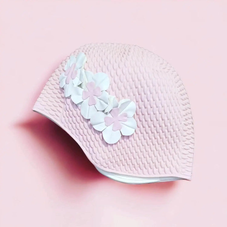 Lilac Coloured Swim Decorated With 3 White Flowers on a White Background Fine Saratoga Ltd