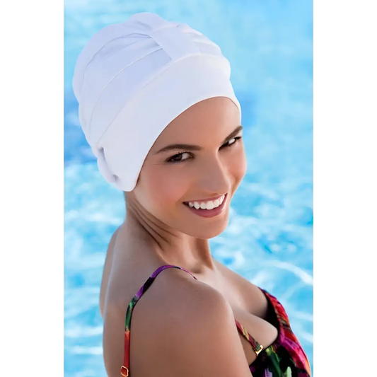 Fashy Swim Turban With Velcro Fastener For Women - 3473 White - Swimming Caps