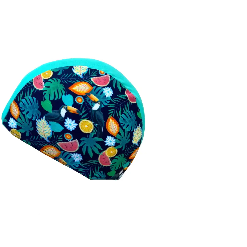 Childrens Fabric Swim Cap Tropical Toucan Green - Childrens Swimming Caps