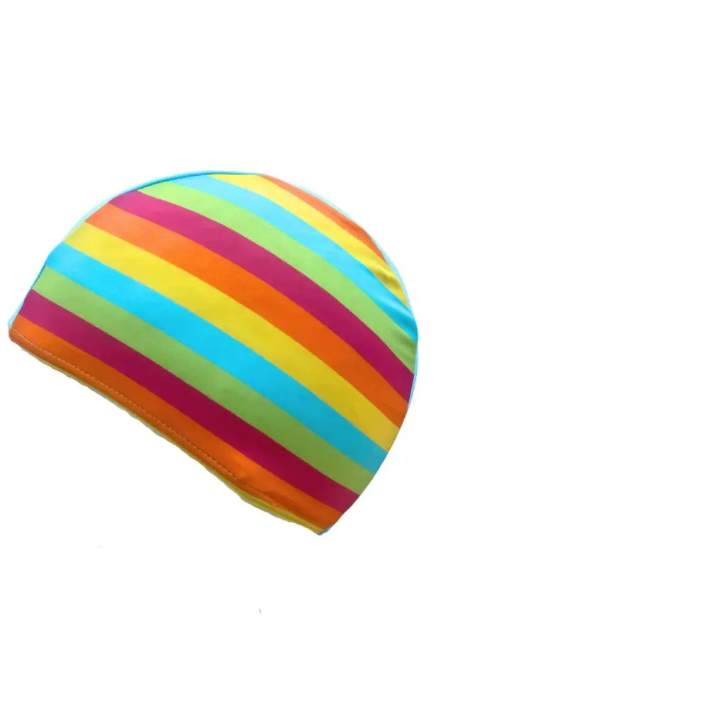 Childrens Girls Boys Fabric Swim Cap Bright Coloured Stripes - Childrens Swimming Caps