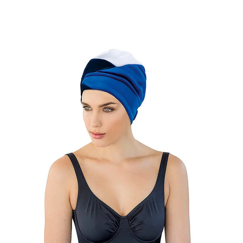 Fashy Black Blue & White Swim Turban With Velcro Fastener - Swimming Caps