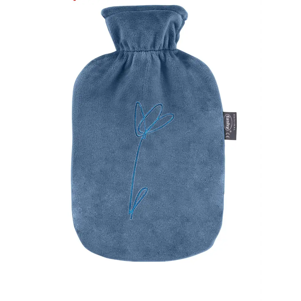 Fashy Hot Water Bottle With Removeable Cover Blue Flower - Hot Water Bottles