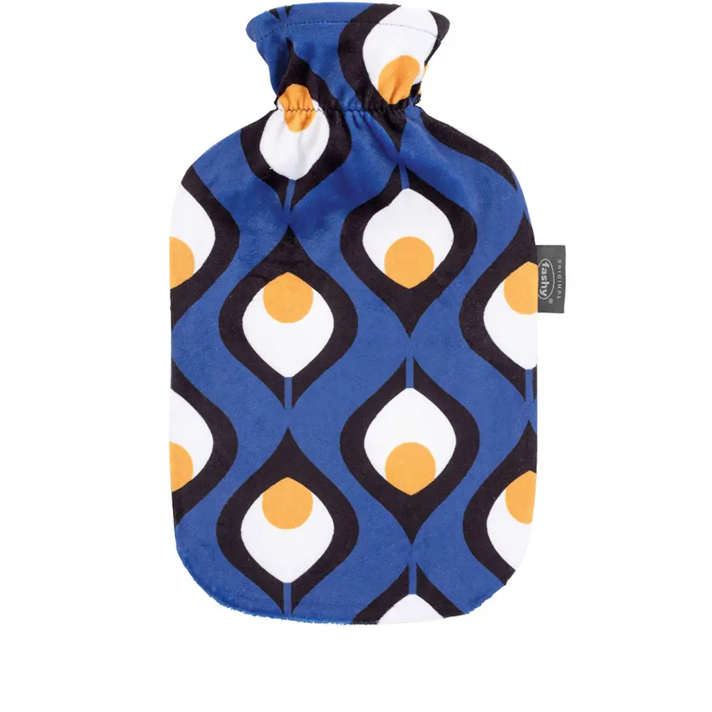 Fashy Hot Water Bottle With Removeable Cover Blue Retro Style - Hot Water Bottles