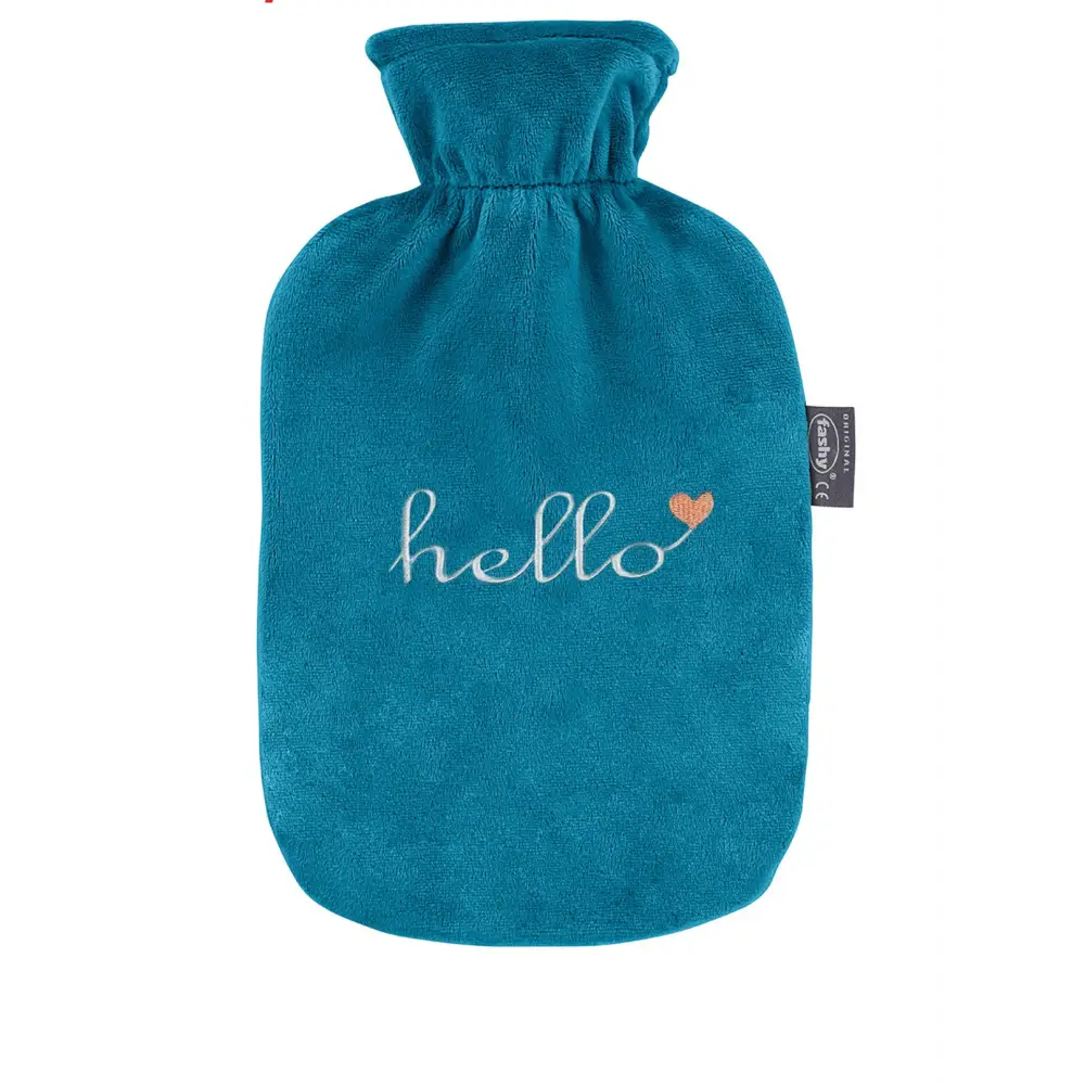 Fashy Hot Water Bottle With Removeable Cover Hello! Turquoise - Hot Water Bottles