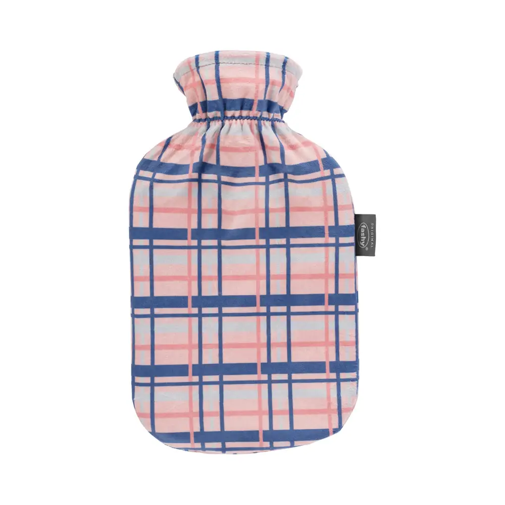 Fashy Hot Water Bottle With Removeable Cover Tartan 100% Cotton 2 Litre - Pink - Hot Water Bottles