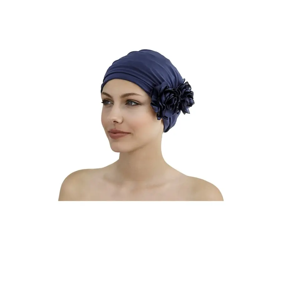 Fashy Navy Swim Turban by Fashy With Flower Decoration - Swimming Caps