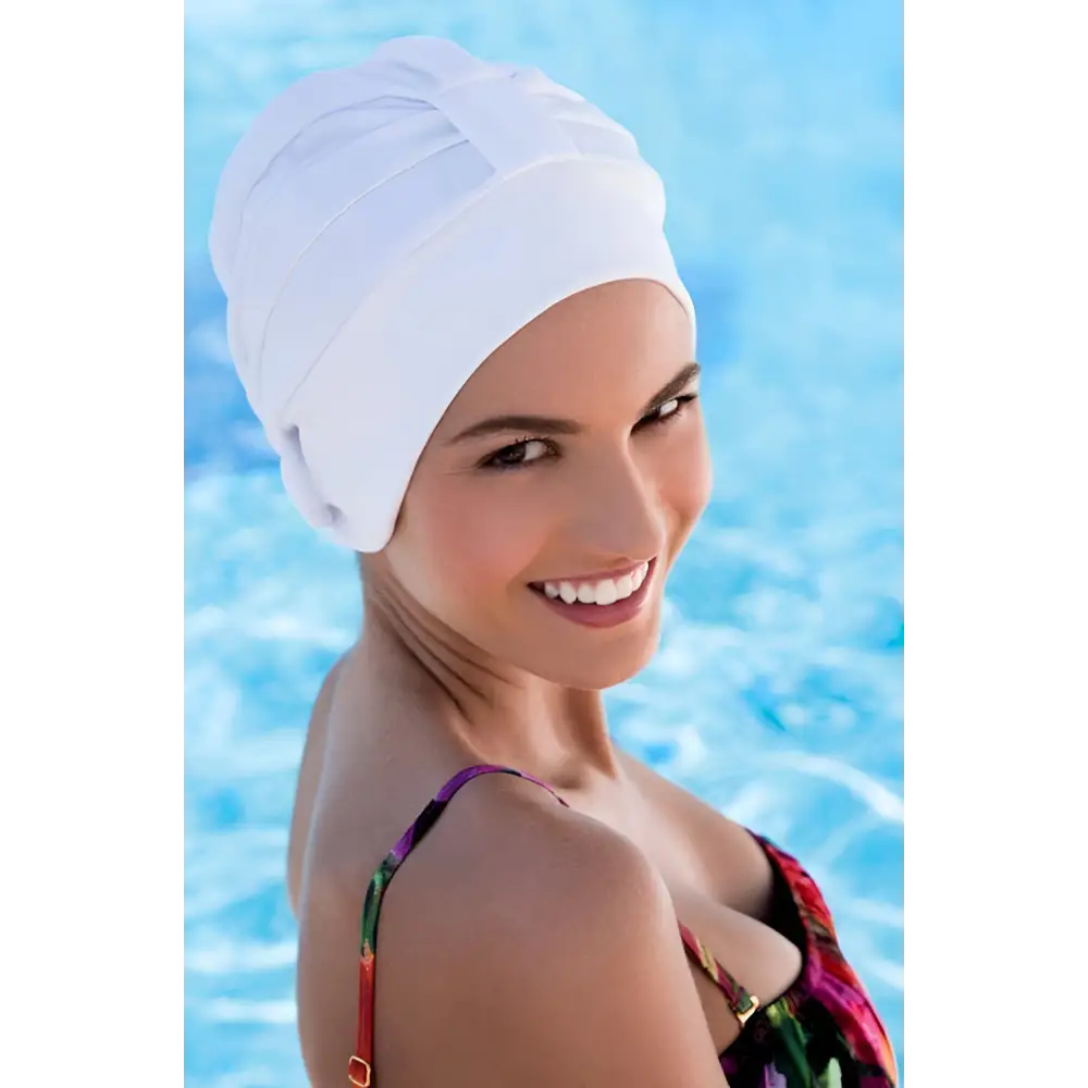 Fashy Swim Turban With Velcro Fastener For Women - 3473 White - Swimming Caps