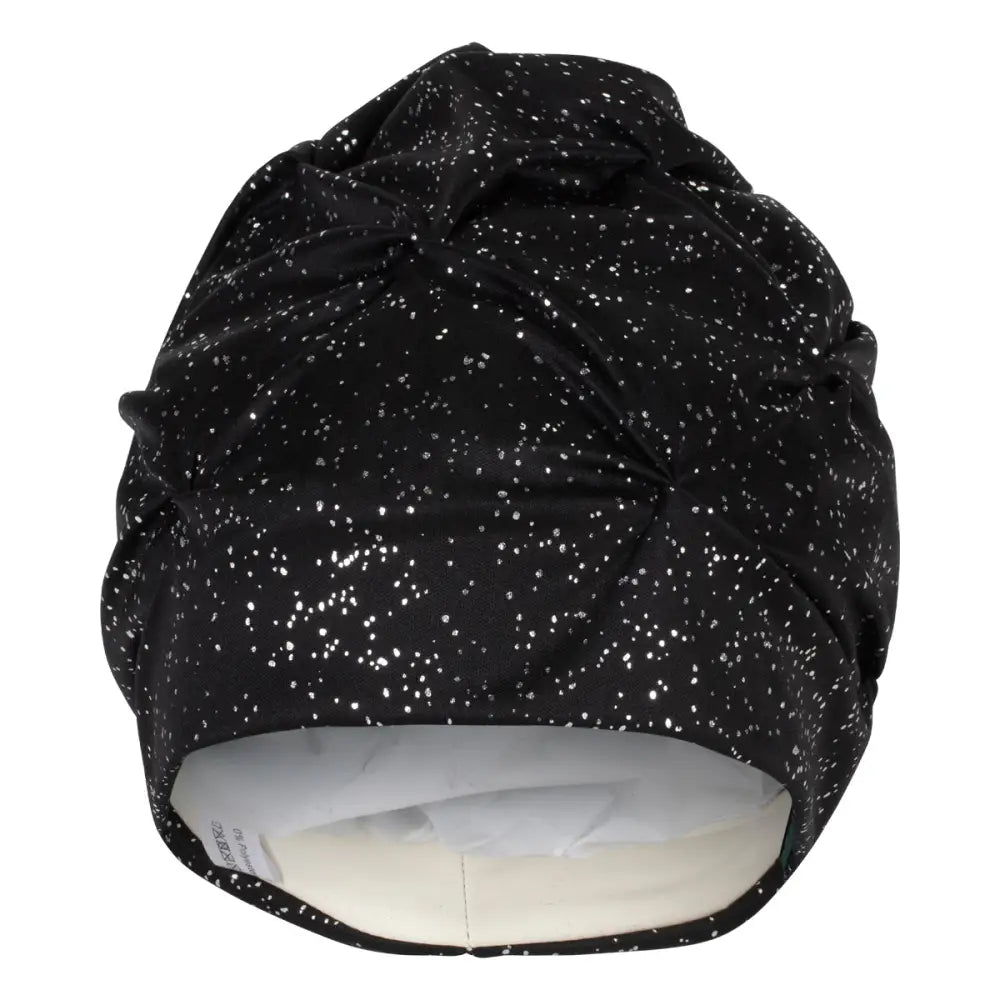 Glamorous Swim Turban Womens’ Swim Hat With Velcro Fastener Black Sparkly 3434 - Swimming Hats