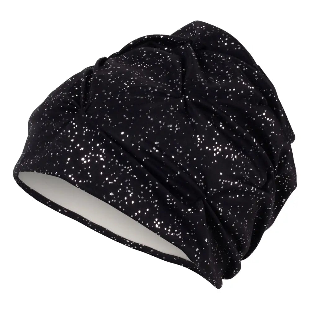 Glamorous Swim Turban Womens’ Swim Hat With Velcro Fastener Black Sparkly 3434 - Swimming Hats