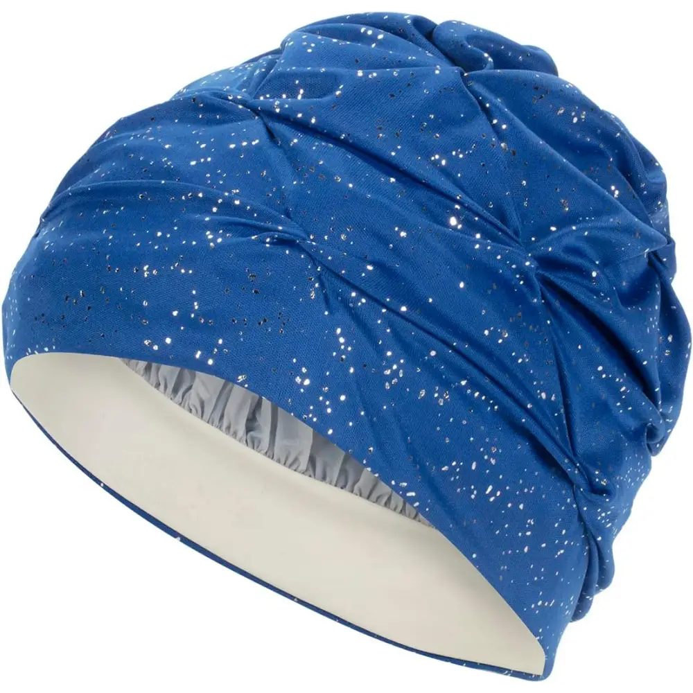 Glamorous Swim Turban Womens’ Swim Hat With Velcro Fastener Blue Sparkly 3434 - Swimming Hats