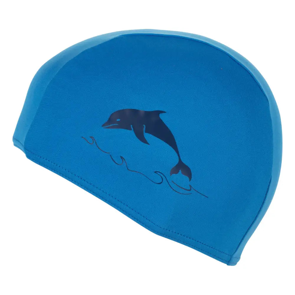 Kids Fabric Cloth Swim Cap Swimming Hat by Fashy Blue Dolphin - Childrens Swimming Caps