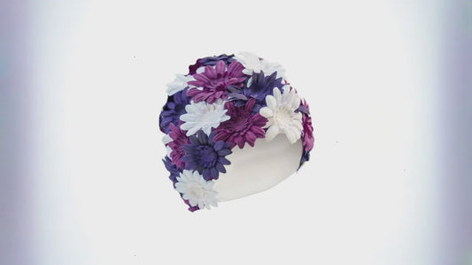 Pretty Flowery Swimming Hat by Fashy Purple White