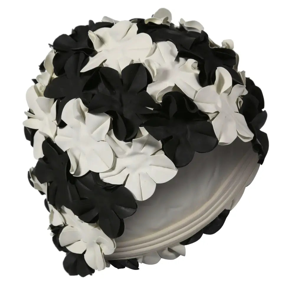 Vintage Style Black White Flower Swim Hat - Fine Saratoga UK